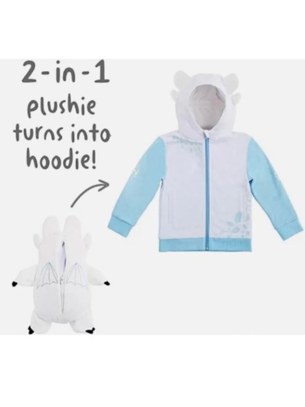 Cubcoats How To Train Your Dragon 2in1 Hoodie Glow in The Dark Plush Sz 4-5  NWT